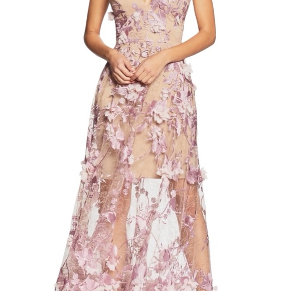 Dress the Population Rise pale pink 3D floral maxi dress. EUC - Picture 2 of 13